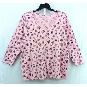 Woman Within Shirt Women Plus Size 2X Pink Floral 3/4 Sleeve Scoop Neck Top